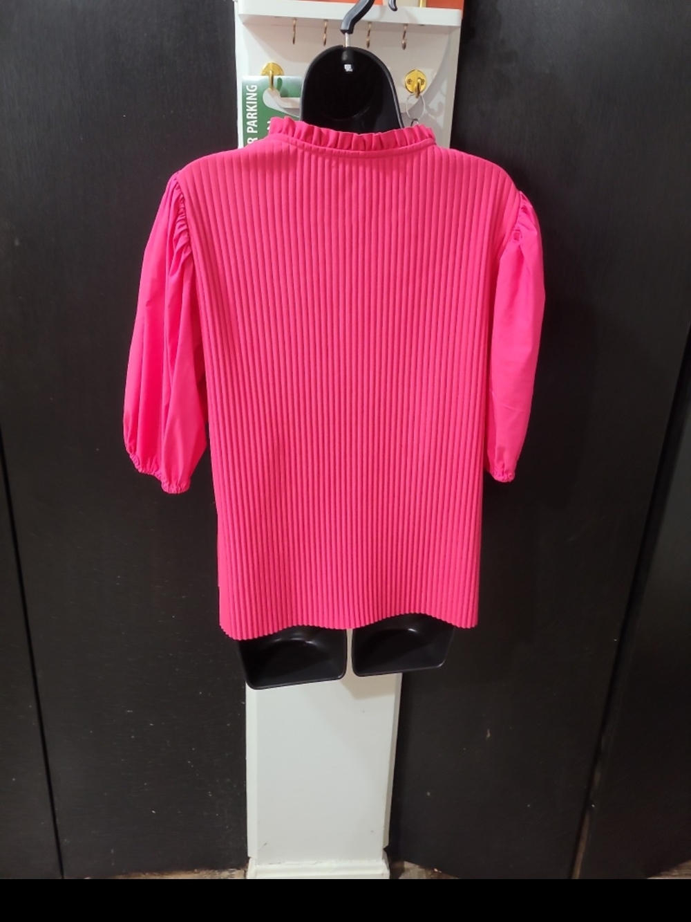 Ribbed Mock Neck Hot Pink Blouse